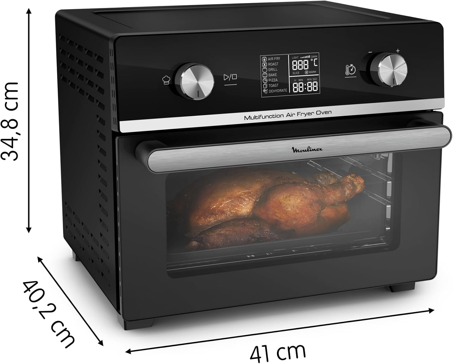 Moulinex Oven, 33 L, Rotating heat, Advanced convection, 6 cooking modes, Thermostat adjustable up to 240°C, Timer 120 min, Reversible grill, Silicone oven mitts, Optimo Black OX464811