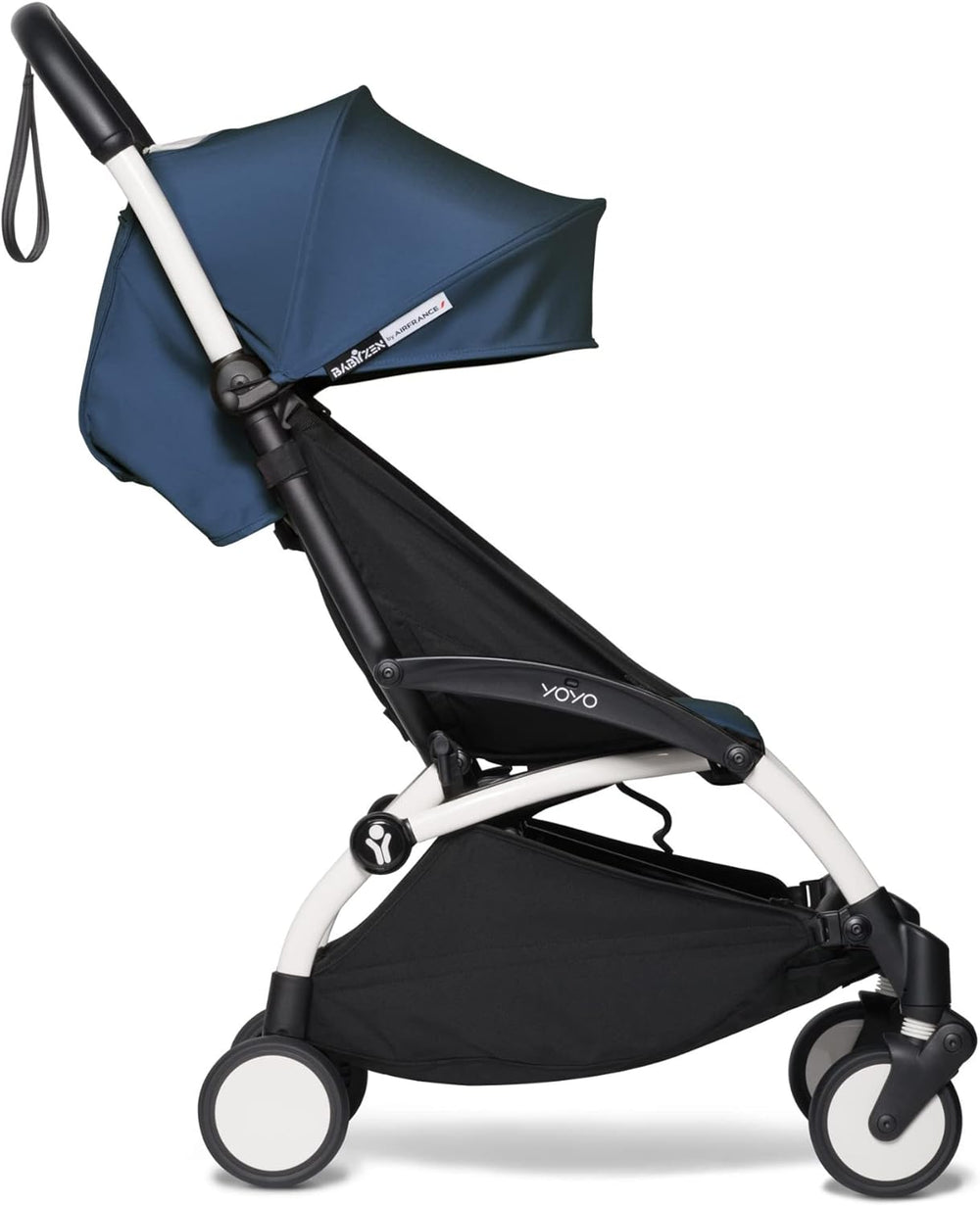 Poussette BABYZEN YOYO2 6+ (Cadre noir + pack couleur Aqua) - Comprend un harnais, un dossier, des arceaux de capote, une bandoulière, un coussin d’assise, et une capote assortie
