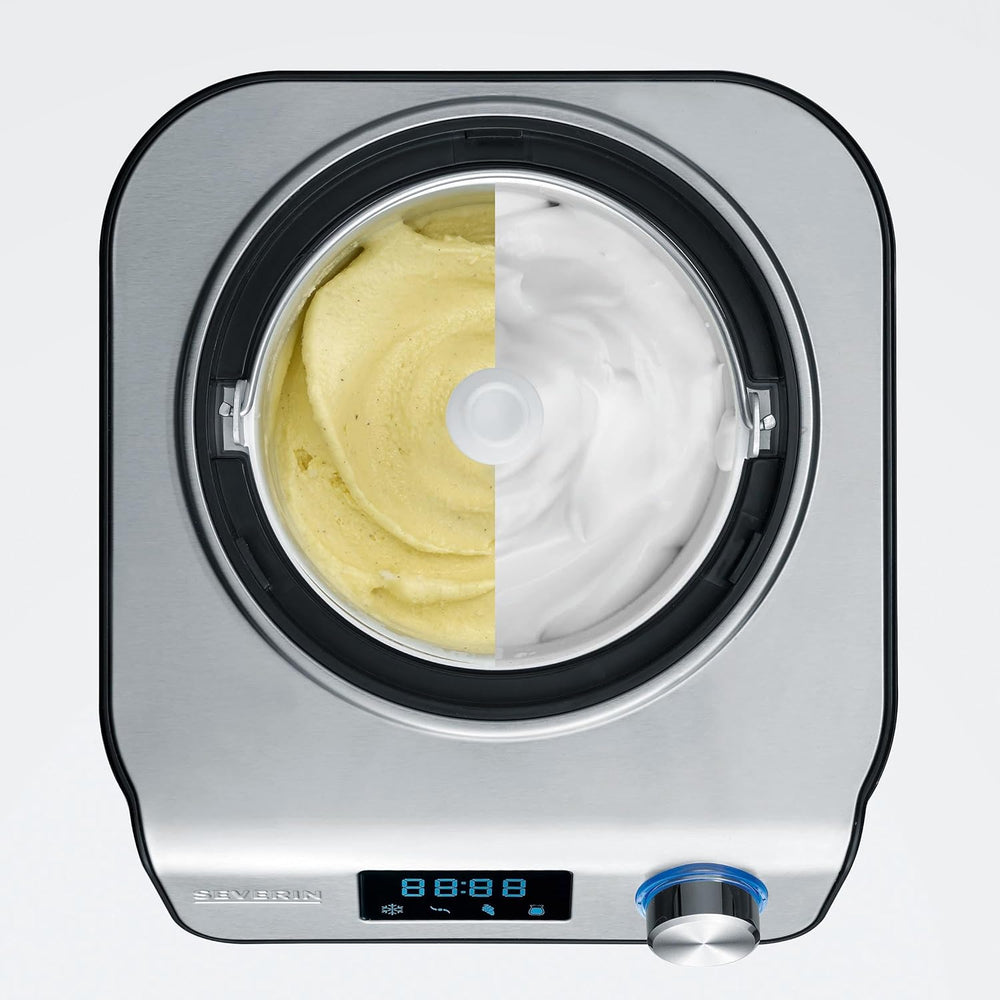 SEVERIN 2-in-1 Ice Cream Maker Compact 135 W, Electric Ice Cream Maker and Yogurt Maker with 1.2 L Capacity, Ice Maker with Recipe Book, Black, EZ 7407