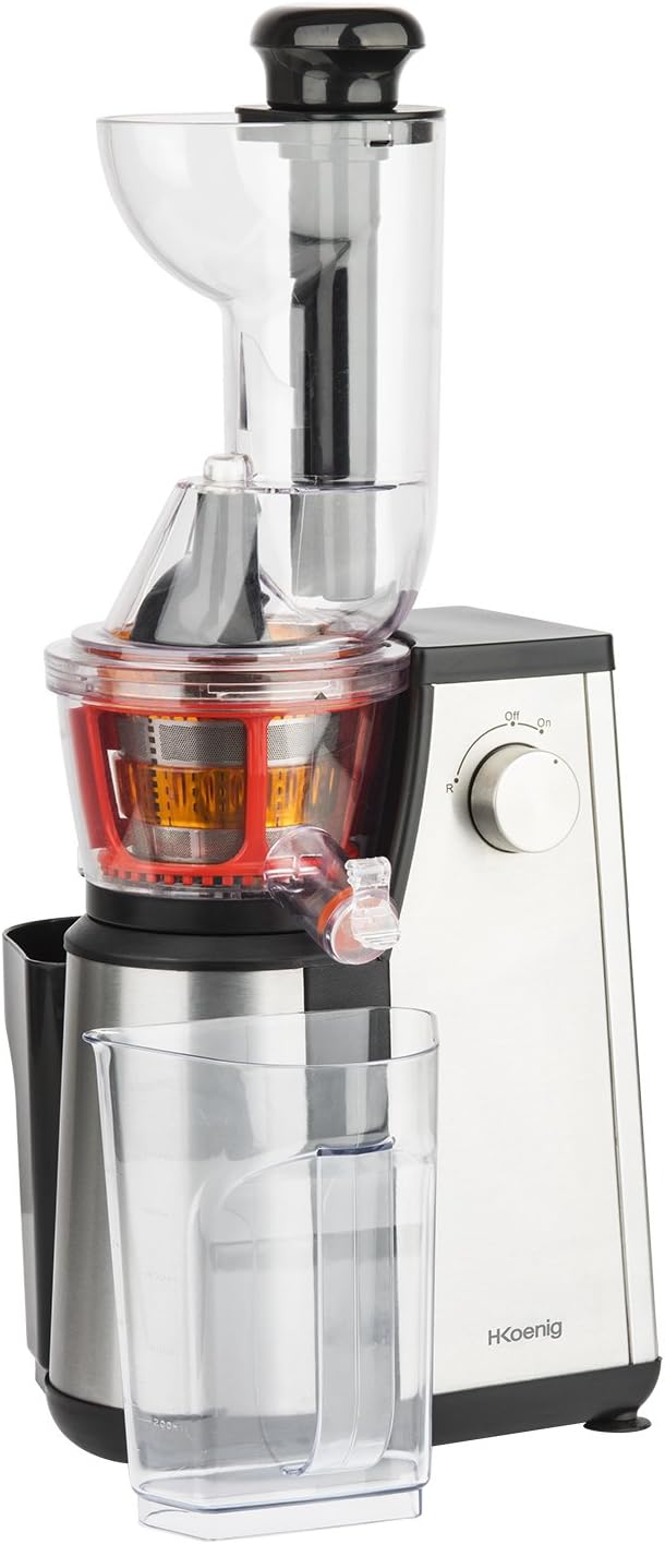 H.Koenig GSX12 Vertical Juice Extractor Stainless Steel Black, Fruit and Vegetable Juice, BPA Free, 82 mm Wide Mouth, Soft Pressure, 1 Litre, 400 W