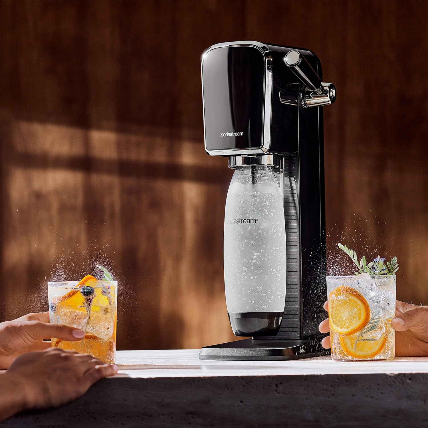 SodaStream ART Sparkling Water and Soda Machine | Pack of 1 Bottle 1 L + 1 Bottle 0.5 L Dishwasher Safe + 1 60L Gas Refill Clip On | Black [Amazon Exclusive]
