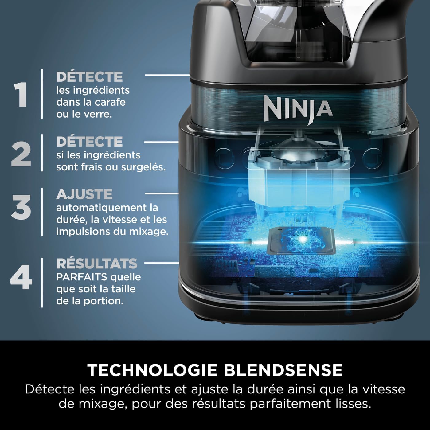 Ninja Detect Power Blender Processor Pro 3-in-1, Blender 1200W, Mixing Bowl, Blender Blade, Individual Cup, Container, Knead, Blender, Chopping & Mixing, Black, TB401EU