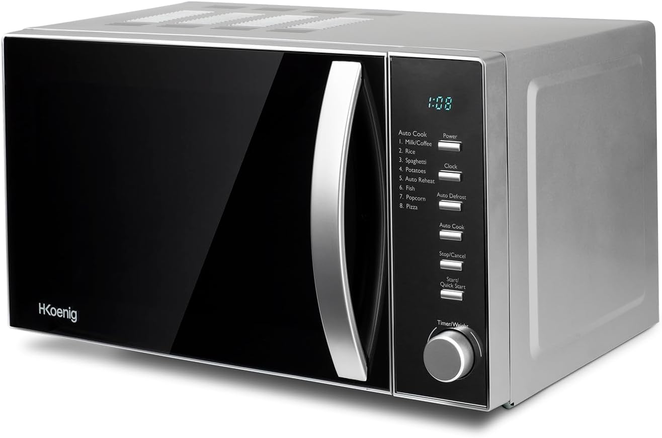 H.Koenig Micro-Ondes Four Grill 2 en 1 VIO9, 25L, Plateau tournant 27cm, 10 modes de cuisson jusqu’à 1000W, Décongélation, Cuisson combinée, écran LCD [Classe énergétique A+]