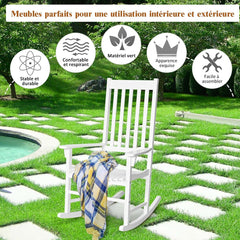 Fauteuil à Bascule en Bois d'Acacia Chaise Berçante pour Jardin Pelouse Balcon Blanc -