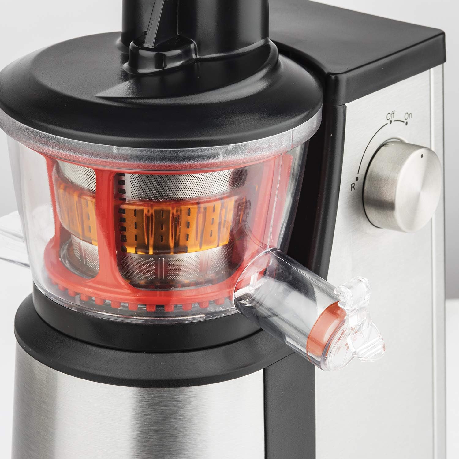 Extracteur de Jus de Fruits et Légumes vertical GSX24 H.Koenig Centrifugeuse Vitamin + sans BPA - 82 mm Large Bouche - 3 tamis pour jus fin ou épais et sorbet - Pression douce - 50 tours 400 W