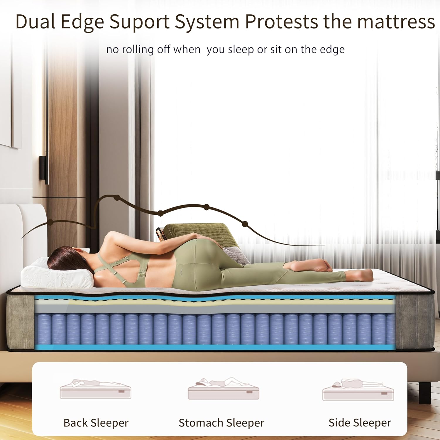 Matoresu Matelas 140x200 Hauteur 25cm, Matelas Hybride à Ressorts Ensachés Indépendant en Mousse à Mémoire de Forme, Tissu Doux pour La Peau&Soutien Confortable, Matelas 2 Personnes Moyenne Ferme