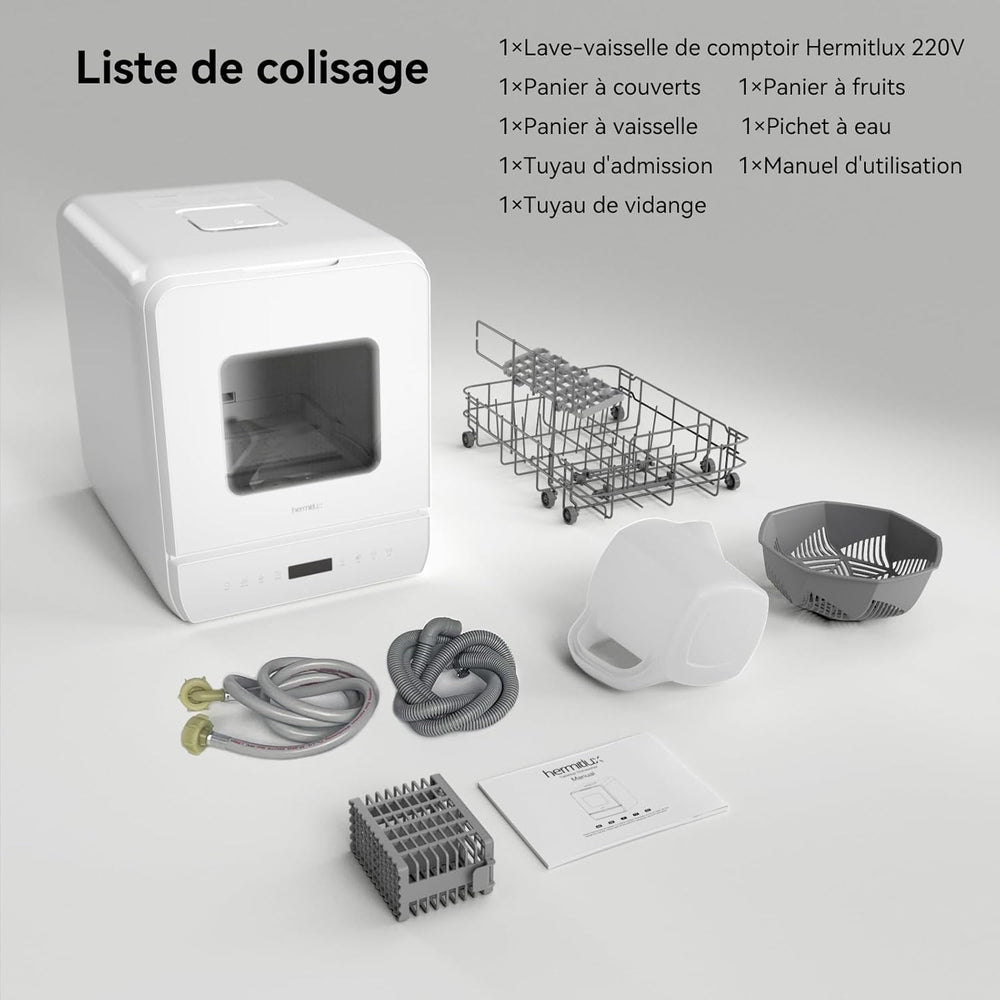 Hermitlux Mini lave-vaisselle de table, 6+1 Programmes de lavage, 5 Couverts et réservoir d'eau de 5L