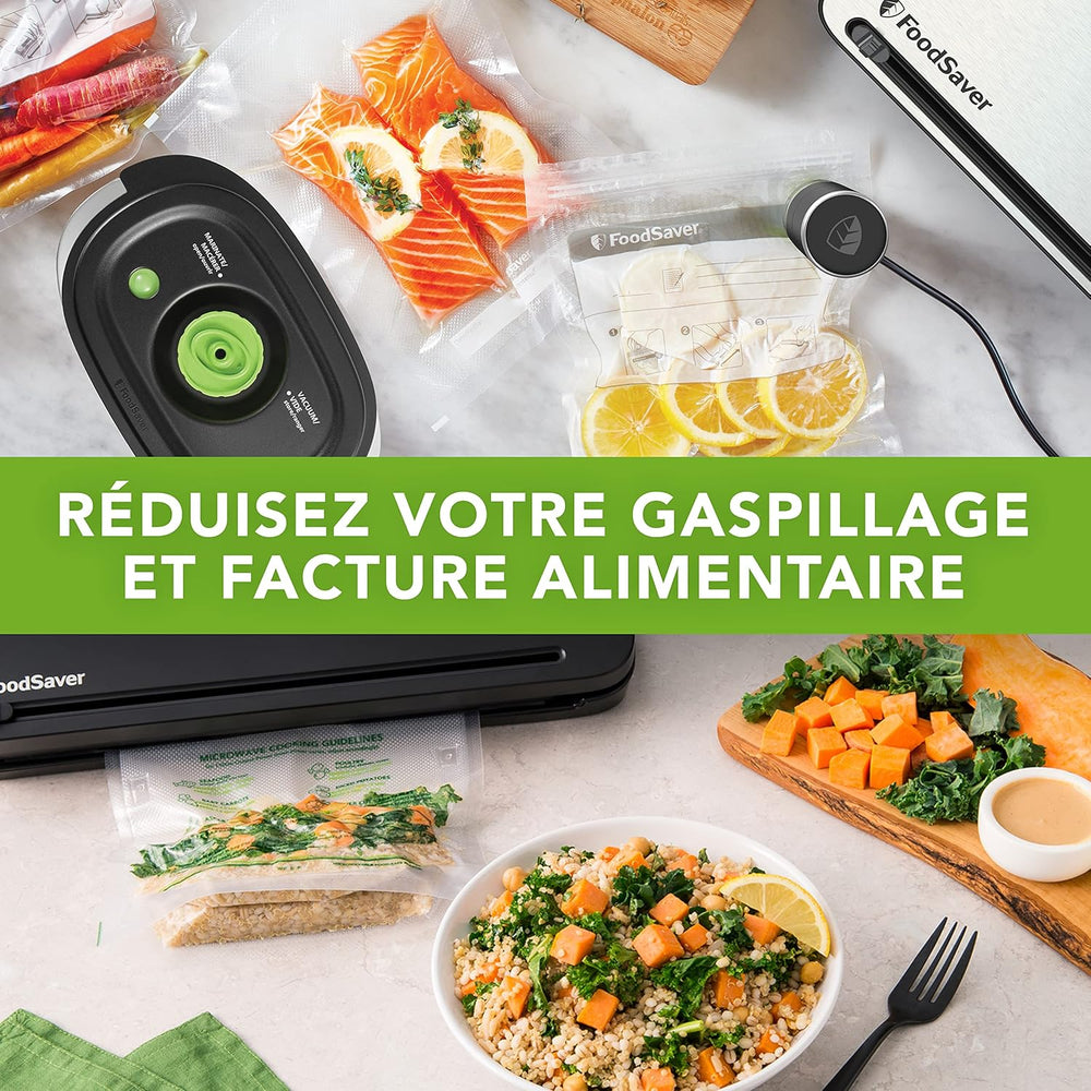 FoodSaver FFS005X Machine sous Vide avec Compartiment de Rangement pour Rouleau et Cutter, Fonction Pulse pour Aliments Fragiles, Inclus Accessoires et Sacs de Mise sous Vide Assortis