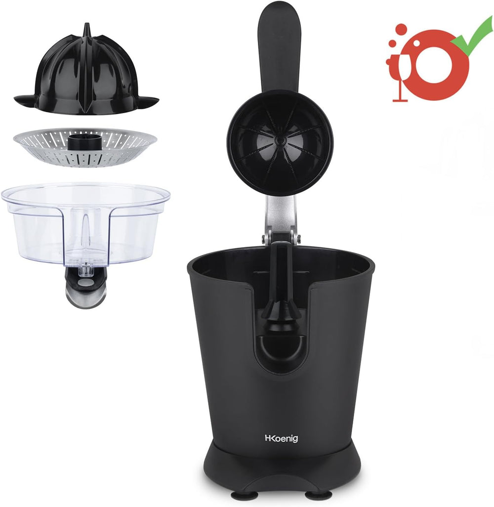 H.Koenig AGR80 160W Professional Electric Citrus Juicer Stainless Steel Lever and Filter Drip Free BPA Free Dishwasher Safe Parts