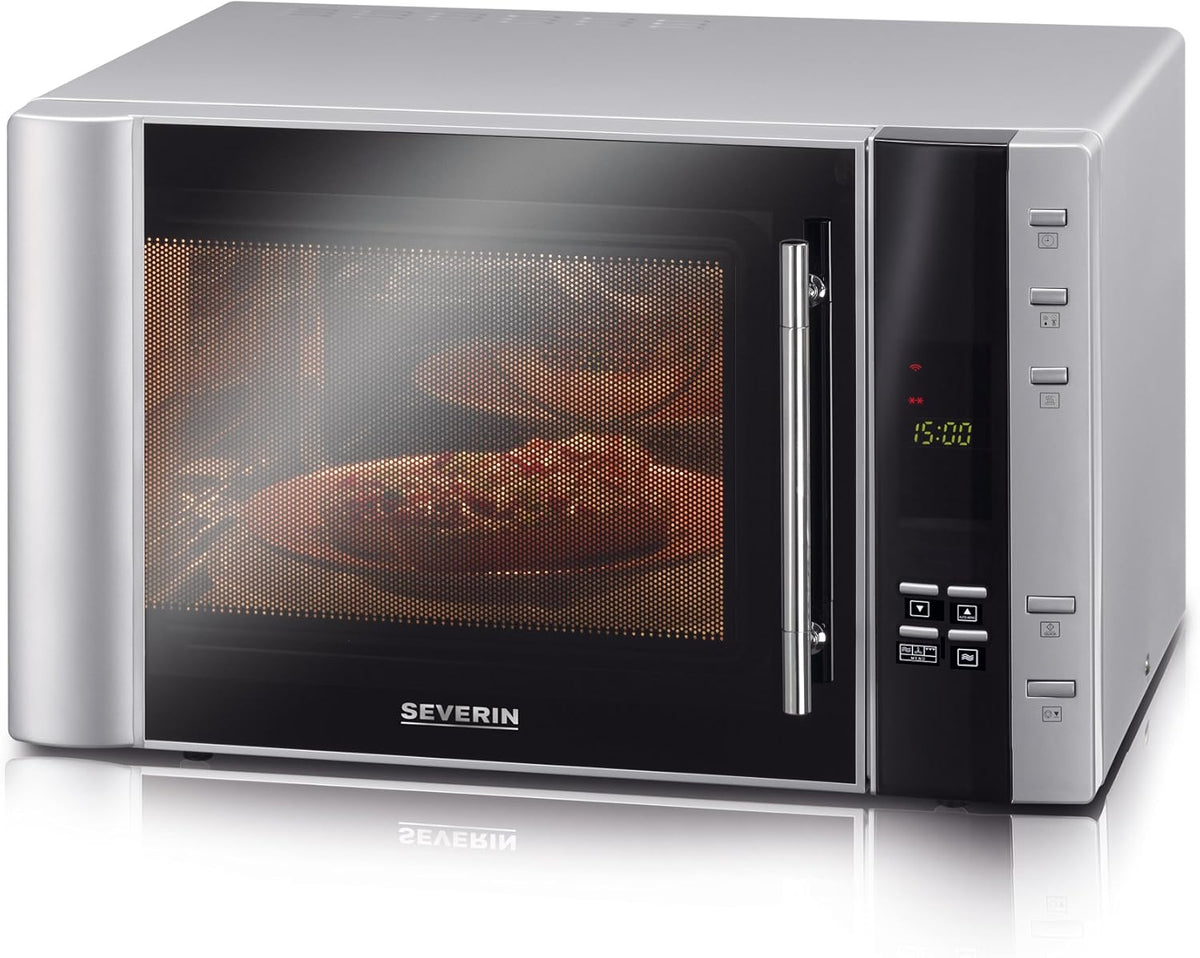 SEVERIN Four à micro-ondes 30 L, 2 500 W, avec fonction gril et chaleur tournante, avec 5 niveaux de puissance, 10 programmes automatiques, Inox/Noir, MW 7775
