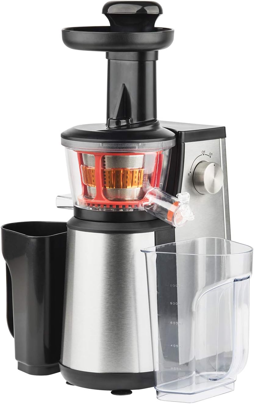Extracteur de Jus de Fruits et Légumes vertical GSX24 H.Koenig Centrifugeuse Vitamin + sans BPA - 82 mm Large Bouche - 3 tamis pour jus fin ou épais et sorbet - Pression douce - 50 tours 400 W