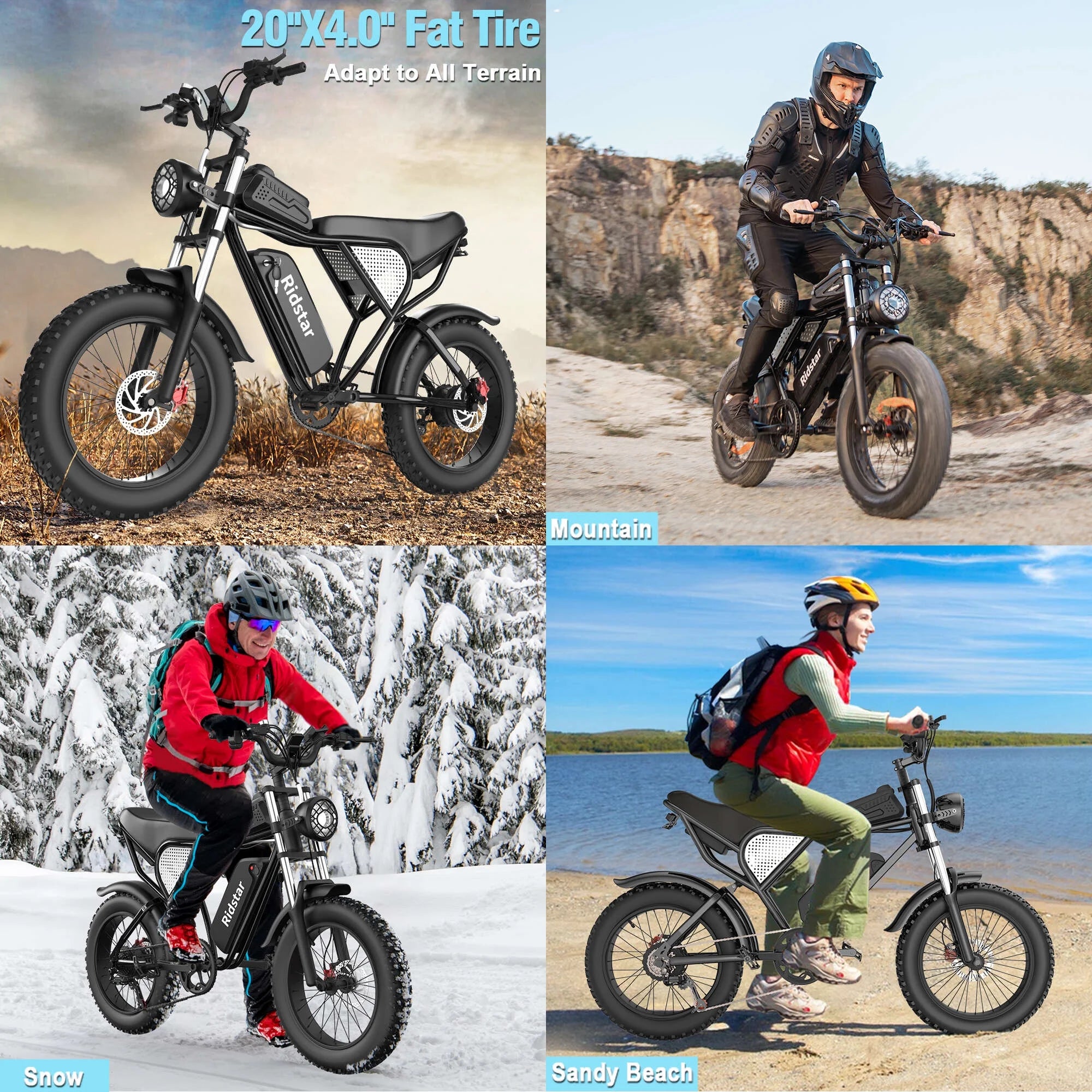 Ridstar Electric Bike for Adults Q20, 1200W 30MPH, 48V 15.6ah Electric Bicycle, 7 Speed Full Suspension Mountain Bike UL2849